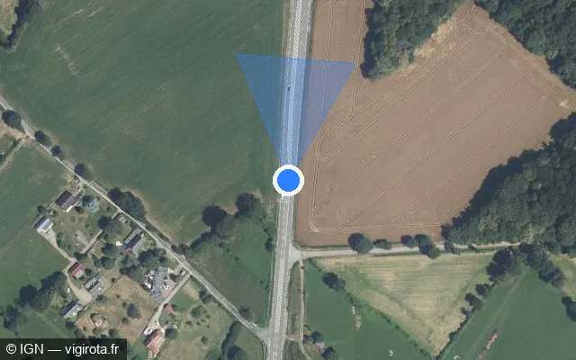 Vue satellite de l'emplacement du radar tourelle à Montilly-sur-Noireau sur Route de Caen / D 962