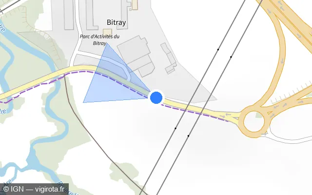 Vue plan de l'emplacement du radar tourelle à Déols sur D 925