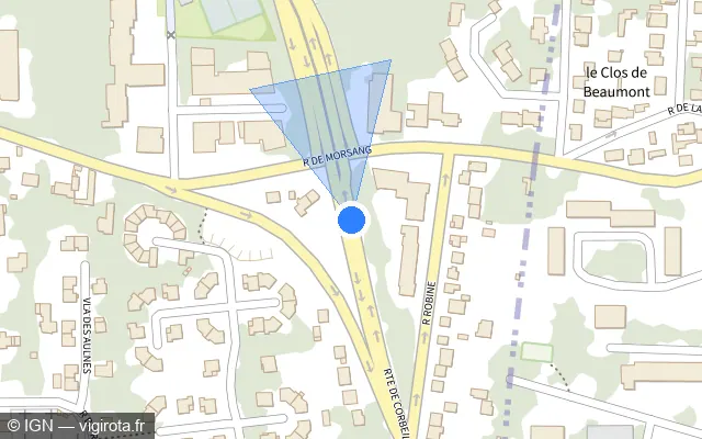 Vue plan de l'emplacement du radar tourelle à Villemoisson-sur-Orge sur Route de Corbeil / D 257
