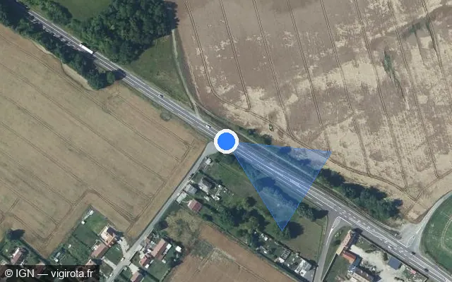 Vue satellite de l'emplacement du radar tourelle à Authevernes sur D 6014