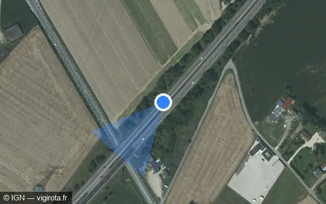 Vue satellite de l'emplacement du radar tourelle à Saint-Jean-du-Cardonnay sur A 151