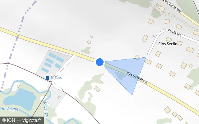Vue plan de l'emplacement du radar tourelle à Saint-Ouen-Marchefroy sur Rue de Normandie