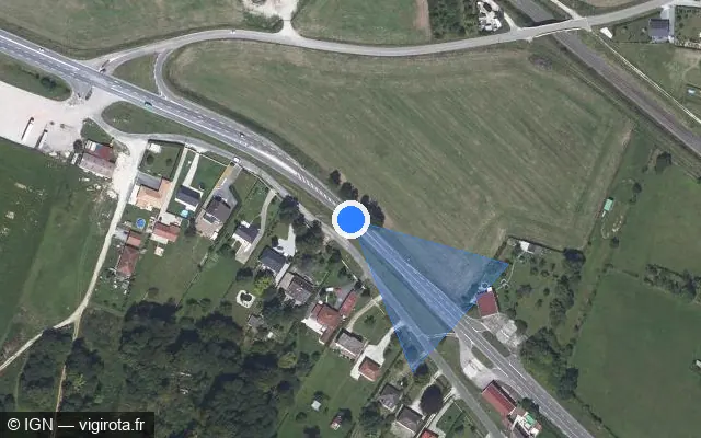Vue satellite de l'emplacement du radar tourelle à Roches-sur-Marne sur D 520