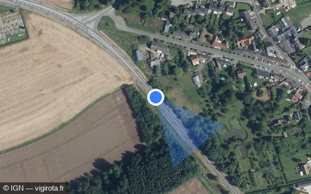 Vue satellite de l'emplacement du radar tourelle à Crépy sur D 1044