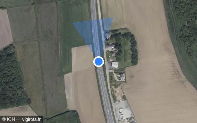 Vue satellite de l'emplacement du radar tourelle à Ploudaniel sur D 770