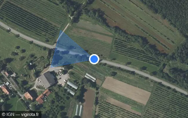 Vue satellite de l'emplacement du radar tourelle à Rimsdorf sur D 1061