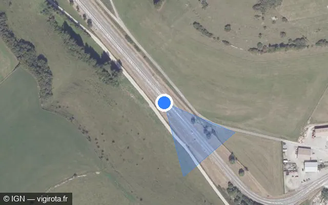 Vue satellite de l'emplacement du radar tourelle à Fuans sur Route des Microtechniques / D 461