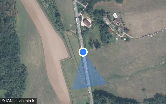 Vue satellite de l'emplacement du radar tourelle à Menotey sur D 475