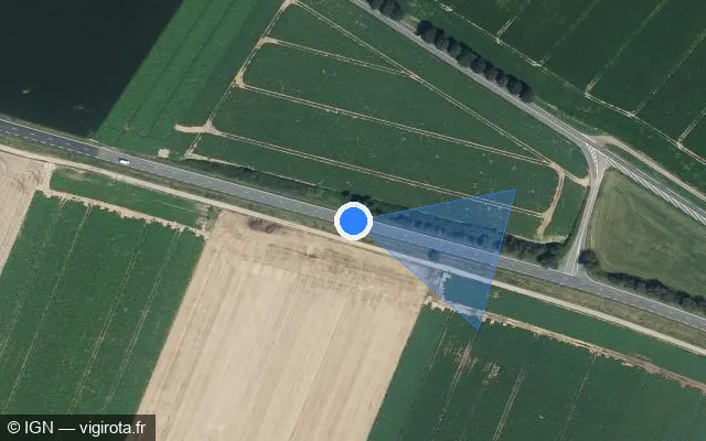 Vue satellite de l'emplacement du radar tourelle à Bouchoir sur D 934