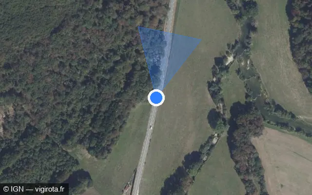 Vue satellite de l'emplacement du radar tourelle à Pont-les-Moulins sur D 50