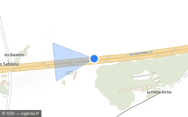 Vue plan de l'emplacement du radar tourelle à Courteilles sur Route Nationale 12 / N 12