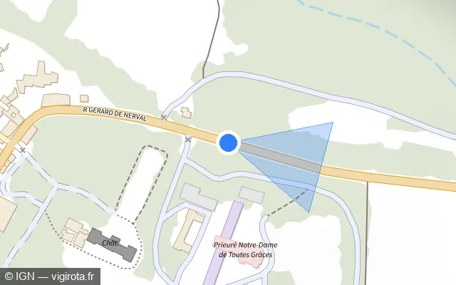 Vue plan de l'emplacement du radar tourelle à Mortefontaine sur Rue Gérard de Nerval / D 922