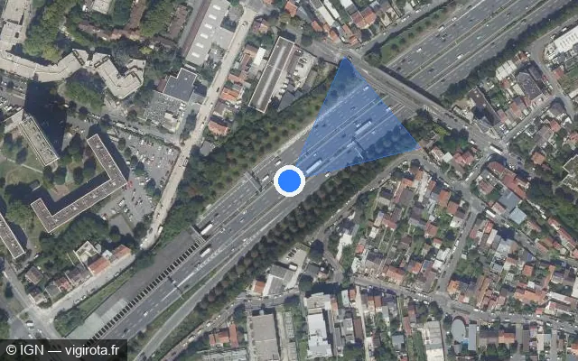 Vue satellite de l'emplacement du radar tourelle à Bagnolet sur A 3 / E 15