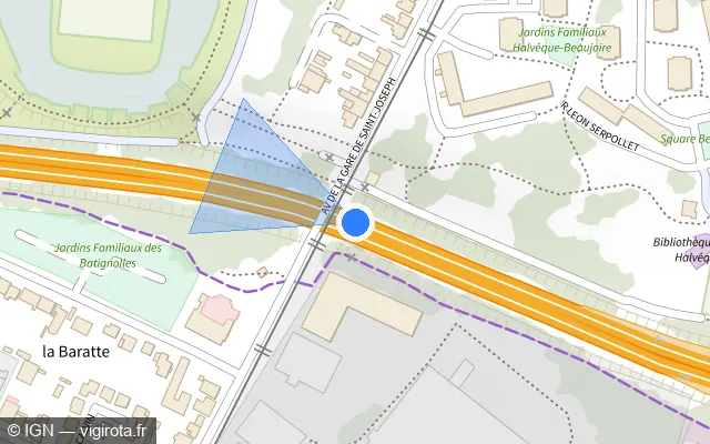 Vue plan de l'emplacement du radar tourelle à Nantes sur N 844 / E 62 / Périphérique Extérieur