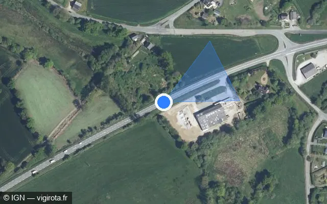 Vue satellite de l'emplacement du radar tourelle à Saint-Nicolas-du-Pélem sur D 790