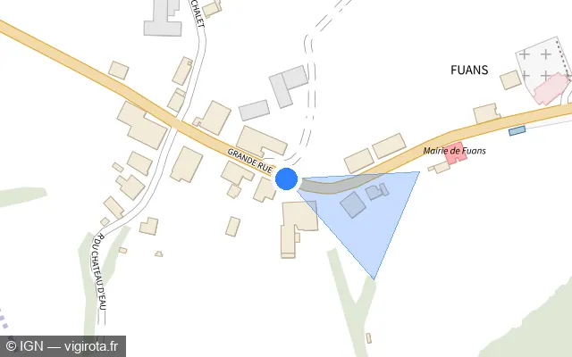 Vue plan de l'emplacement du radar tourelle à Fuans sur Grande Rue / D 461