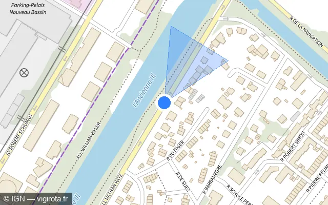Vue plan de l'emplacement du radar tourelle à Mulhouse sur Allée Nathan Katz