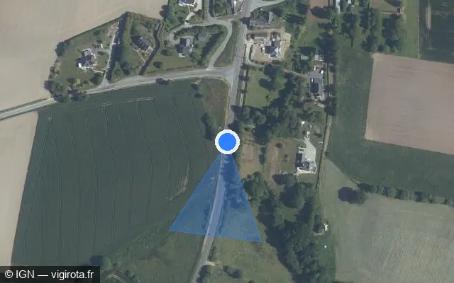 Vue satellite de l'emplacement du radar tourelle à Penguily sur D 14