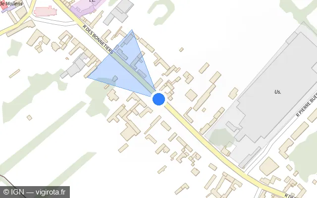 Vue plan de l'emplacement du radar tourelle à Moliens sur Rue des Bonnetiers / D 7