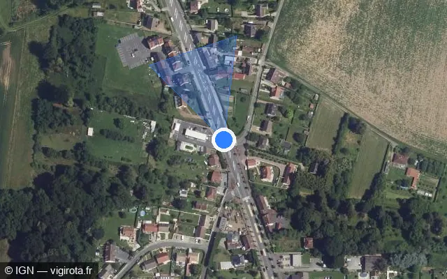 Vue satellite de l'emplacement du radar tourelle à Noailles sur Rue de Calais / D 1001
