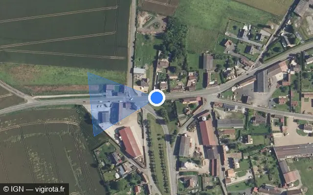 Vue satellite de l'emplacement du radar tourelle à Fouquerolles sur Rue de Saint-Just en Chaussée / D 938