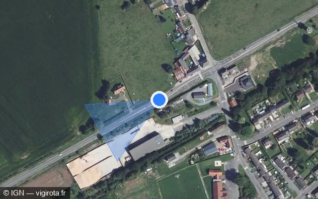 Vue satellite de l'emplacement du radar tourelle à Mondicourt sur Route Nationale / N 25
