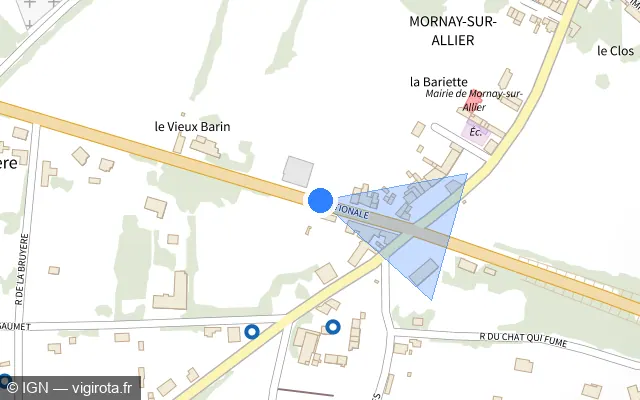 Vue plan de l'emplacement du radar tourelle à Mornay-sur-Allier sur Rue Nationale / D 2076