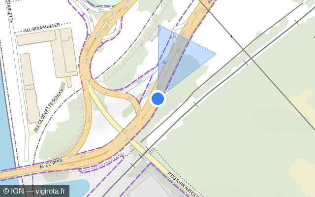 Vue plan de l'emplacement du radar tourelle à Strasbourg sur Avenue du Rhin / E 52