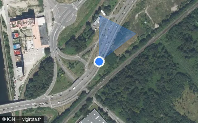 Vue satellite de l'emplacement du radar tourelle à Strasbourg sur Avenue du Rhin / E 52