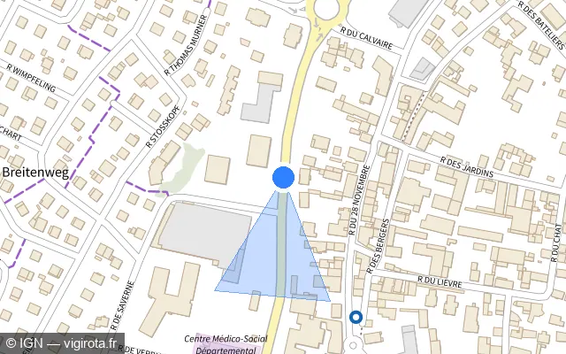 Vue plan de l'emplacement du radar tourelle à Erstein sur Rue du Printemps / D 288