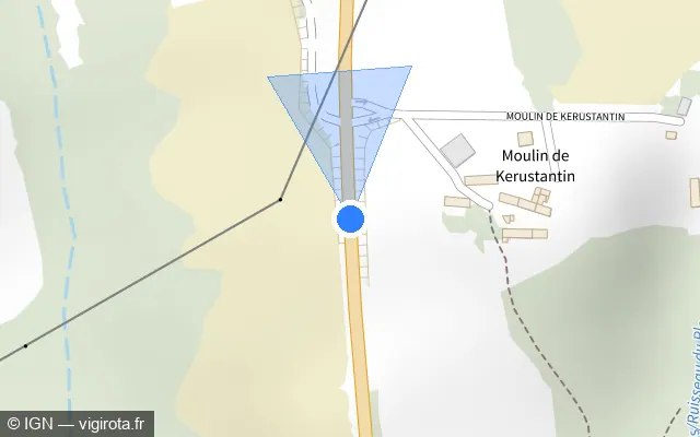 Vue plan de l'emplacement du radar tourelle à Caudan sur D 769