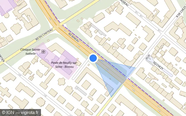 Vue plan de l'emplacement du radar tourelle à Neuilly-sur-Seine sur Boulevard Bineau / D 908