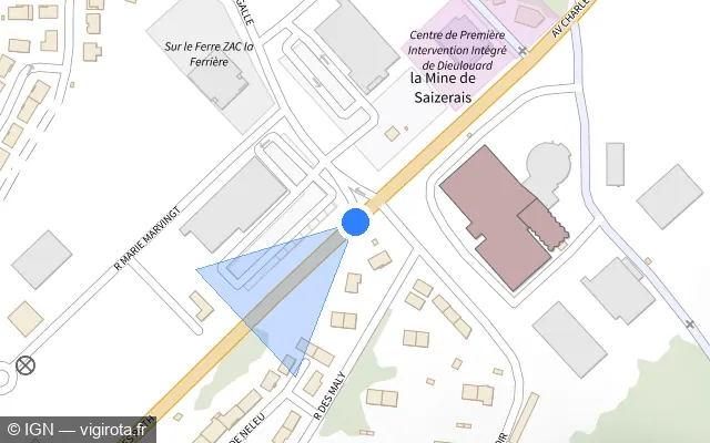 Vue plan de l'emplacement du radar tourelle à Dieulouard sur D 611
