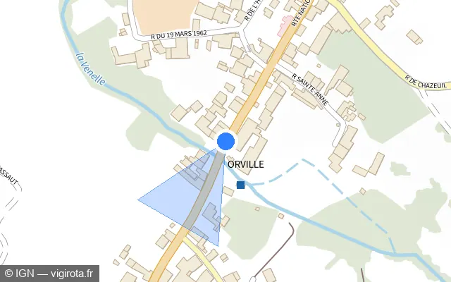 Vue plan de l'emplacement du radar tourelle à Orville sur Route Nationale 74 / D 974