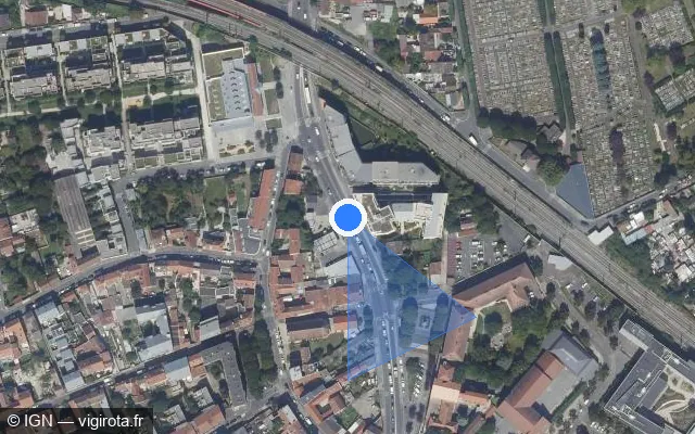Vue satellite de l'emplacement du radar tourelle à Stains sur Avenue Marcel Cachin / D 901