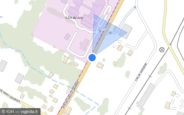 Vue plan de l'emplacement du radar tourelle à Gevingey sur Route de Lons-le-Saunier / D 1083