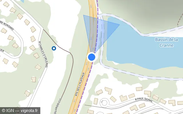 Vue plan de l'emplacement du radar tourelle à Plaisir sur Route des Deux Plateaux / D 30