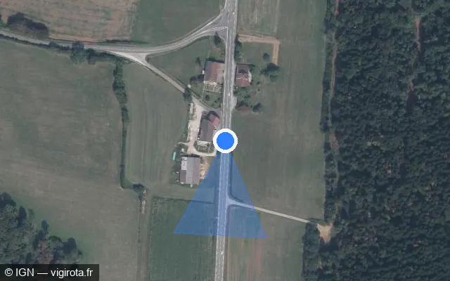 Vue satellite de l'emplacement du radar tourelle à Alièze sur D 52