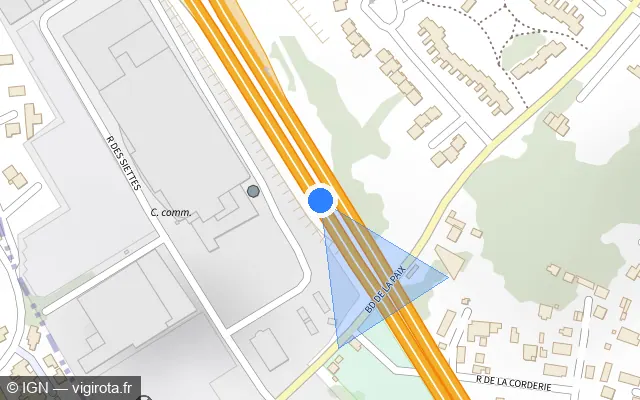 Vue plan de l'emplacement du radar fixe à Hérouville-Saint-Clair sur N 814 / E 46 / Périphérique Nord