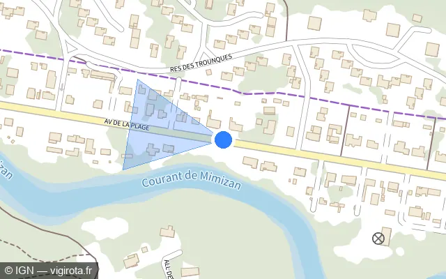 Vue plan de l'emplacement du radar tourelle à Mimizan sur Avenue de la Plage / D 626