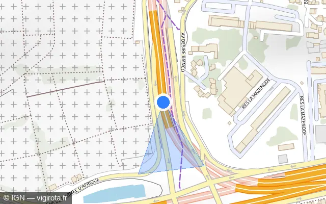 Vue plan de l'emplacement du radar tourelle à Marseille sur A 507 / L2 Est