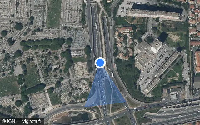 Vue satellite de l'emplacement du radar tourelle à Marseille sur A 507 / L2 Est