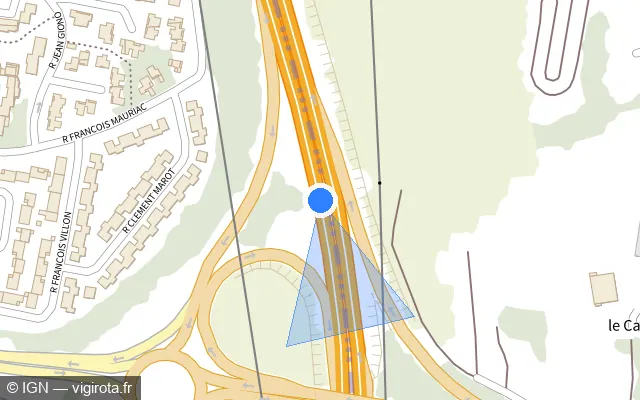 Vue plan de l'emplacement du radar tourelle à Artigues-près-Bordeaux sur N 230 / E 05 / E 70 / Rocade Intérieure