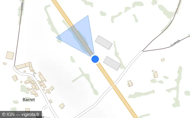Vue plan de l'emplacement du radar tourelle à Couteuges sur Route d'Auvergne / N 102
