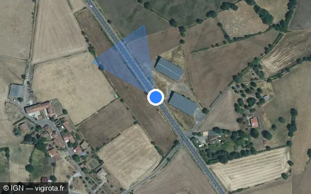 Vue satellite de l'emplacement du radar tourelle à Couteuges sur Route d'Auvergne / N 102