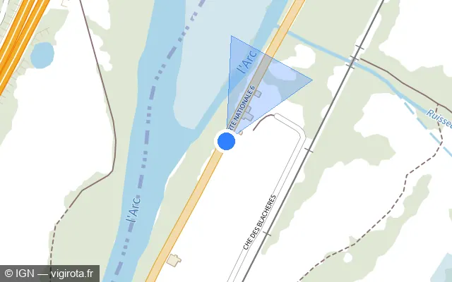 Vue plan de l'emplacement du radar tourelle à Saint-Georges-d'Hurtières sur D 1006