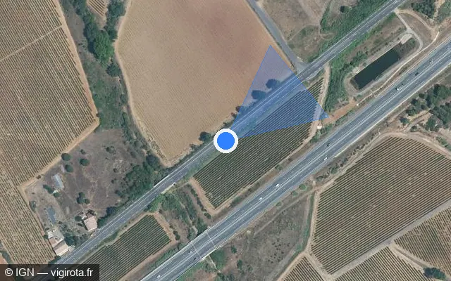 Vue satellite de l'emplacement du radar tourelle à Servian sur N 9