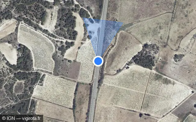 Vue satellite de l'emplacement du radar tourelle à Peyriac-de-Mer sur D 6009