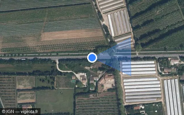 Vue satellite de l'emplacement du radar tourelle à Mollégès sur Route d’Orgon / D 99 / RD 99 dite "Route d’Orgon"