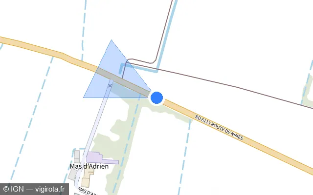 Vue plan de l'emplacement du radar tourelle à Fourques sur D 6113